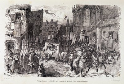 Philippe Auguste (Philippe-Auguste) ønsket å tilby pariserne forestillingen om en triumferende start. sd. 1100-tallet av Edouard Riou