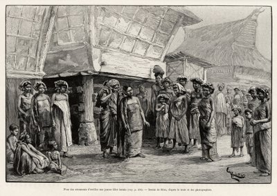 Spiller ørepynt til Batak-jenter, etnisk gruppe i Nord-Sumatra. Gravering av Riou for å illustrere historien "et år i Malaysia", av Jules Claine (1856-1939) av Edouard Riou