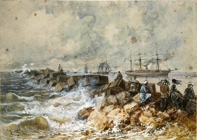 Suezkanalen, fra et suveniralbum til minne om reisen til keiserinne Eugenie (1827-1920) ved innvielsen i 1869 (wc på papir) av Edouard Riou
