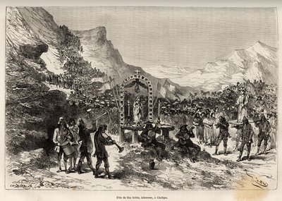 Festen til San Isidro, skytshelgen for pløyerne og beskytter av kulturer, i Challqui (Peru), paraden av mer enn 1000 indianere fra området rundt, bringer statuen av helgenen til jomfruens alter, så er alle samlet til festen t av Edouard Riou