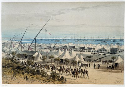 Havnen i Ismalia og gjesteleiren ved innvielsen av Suez-kanalen - i "Through the Isthmus of Suez"" av Riou, Marius Fontaine av Edouard Riou