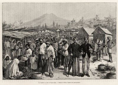 Turen på Pager Alam Cafe (Malaysia). Gravering av Riou for å illustrere historien "et år i Malaysia", av Jules Claine (1856-1939) av Edouard Riou