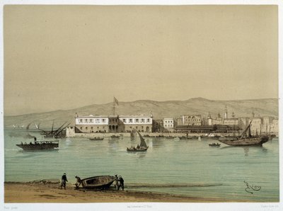 Utsikt over kanalen i "" Innvielse av Canal de suez av G. Nicole. 1869 av Edouard Riou