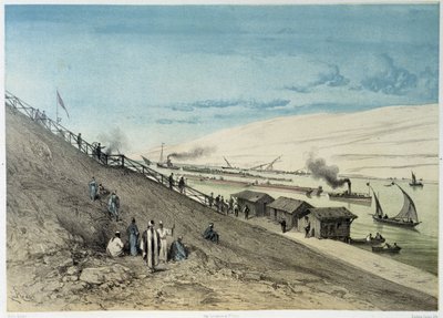 Utsikt over kanalen i "" Innvielse av Suez-kanalen av G. Nicole. 1869 av Edouard Riou
