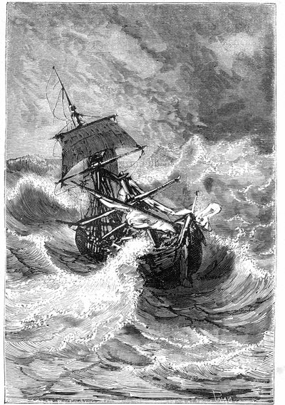 vignett av Jules Vernes bok "The Children of Captain Grant, Journey Around the World", 1867 av Edouard Riou