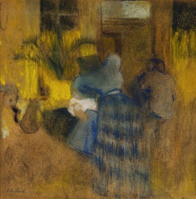 Interiør gult og blått, katt og barn av Edouard Vuillard