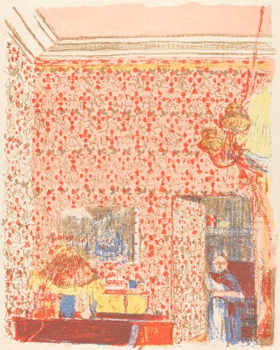 Interiør med rosa tapet I Interieur aux tentures roses I, ca. 1896 utgitt 1899. av Edouard Vuillard