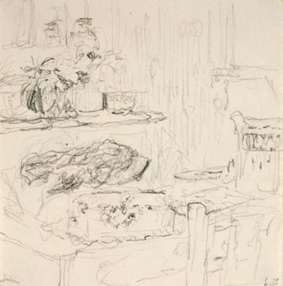 Interiør med firkantet bord av Edouard Vuillard