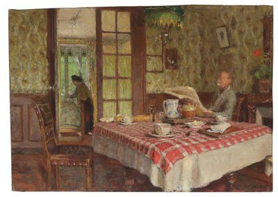 Lesing i spisestuen, Vaucresson, 1924 av Edouard Vuillard