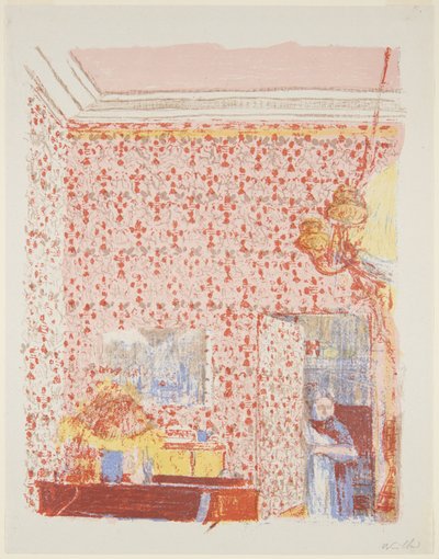Landskap og interiører: Interiør med rosa tapet I av Edouard Vuillard