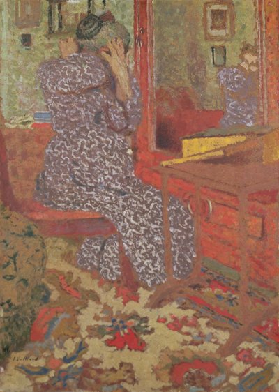 Madame Vuillard arrangerer håret sitt, 1900 (brett) av Edouard Vuillard