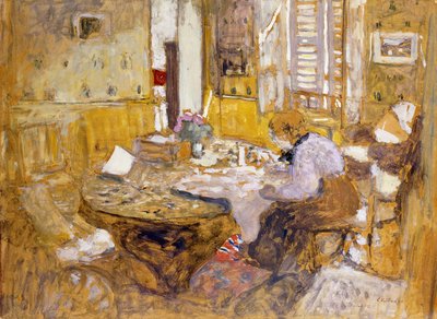 Madame Vuillard leser i spisesalen, rue Truffaut; Leser Madame Vuillard i rommet? Eating, rue Truffant, 1903 av Edouard Vuillard
