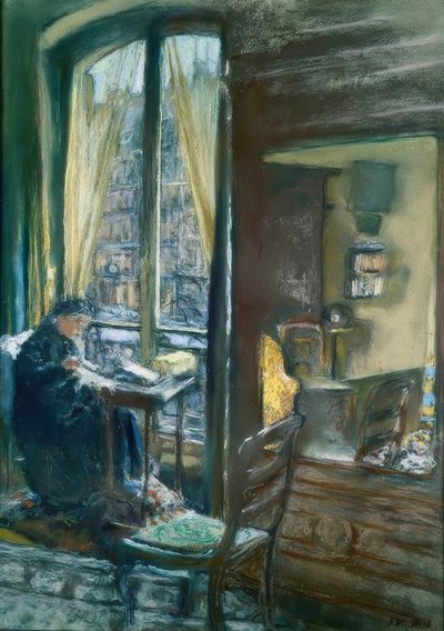 Madame Vuillard syr på vinduet, rue de Calais av Edouard Vuillard