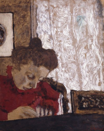Marie Vuillard skriver; Marie Vuillard skriver, ca. 1895 av Edouard Vuillard