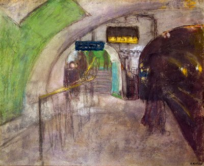 T-banestasjon Utsikt over bryggene i den underjordiske undergrunnen, 1900-tallet (maleri) av Edouard Vuillard