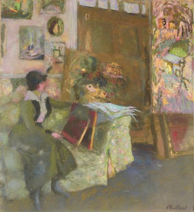 Modell på en grønn sofa; Le modele au divan vert, 1915 av Edouard Vuillard