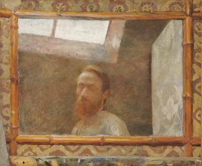 Selvportrett med bambusspeil; Selvportrett med bambusspeil, ca.1890 av Edouard Vuillard
