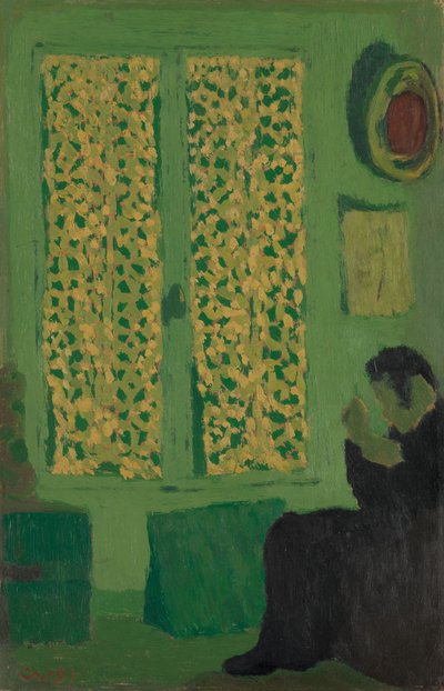 Det grønne interiøret, 1891 (olje på papp, montert på vugget tre) av Edouard Vuillard