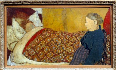 Vuggesangen En bestemor synger en vuggevise eller forteller en historie til et barn for å sove. Kartongmaruffel på trepanel Parqueque d"Edouard Vuillard av Edouard Vuillard