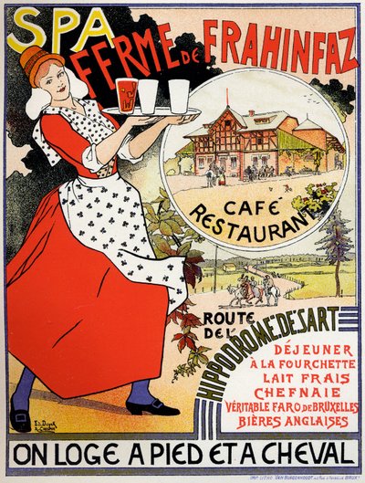 Cafe Frahinfaz gårdsannonse, ca. 1890 (plakat) av Edouard and Crespin Adolphe (1859 1944) Duyck