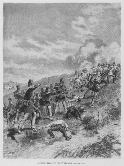 Combattimento Di Staffalo (gravering) av Edouardo Matania