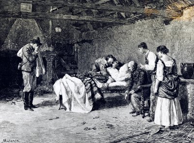 Anita Garibaldis død på gården til Marquis Guiccioli (illustrasjon) av Edouardo Matania