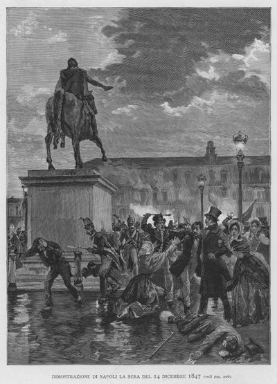 Demonstrasjon av Napoli om kvelden 14. desember 1847 (gravering) av Edouardo Matania