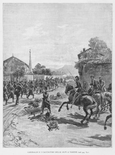 Garibaldi og jegerne i Alpene i Varese (gravering) av Edouardo Matania
