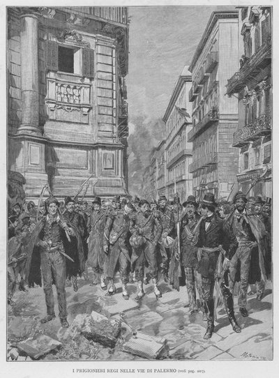De kongelige fangene i gatene i Palermo (gravering) av Edouardo Matania