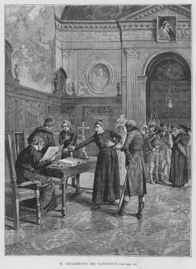 The Oath of the Sanfedisti (gravering) av Edouardo Matania