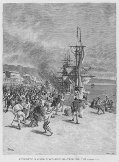 Messinas revolusjon i anledning av kolera i 1837 (gravering) av Edouardo Matania