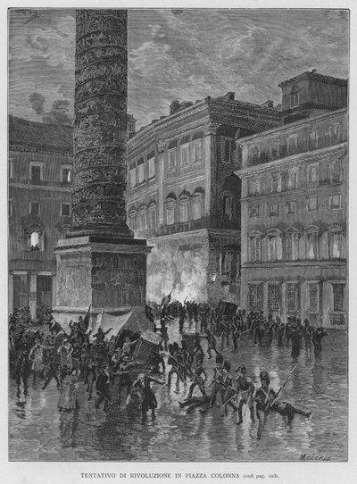 Revolusjonsforsøk på Piazza Colonna (gravering) av Edouardo Matania