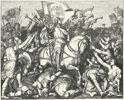 Henry the Fowler, konge av Øst-Frankia, etter sin seier over magyarene i slaget ved Riade, 933 av Eduard Bendemann