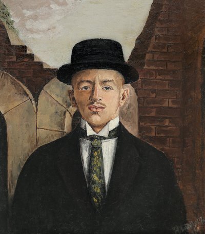 Portrett av poeten Vasili Kamensky 1884-1961 i en topphatt, 1917 av Eduard Gustavovich Shiman