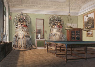 Interiør av Vinterpalasset. Biljardrommet til keiser Alexander II, midten av det 19. århundre. av Eduard Hau