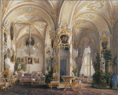 Interiør av Vinterpalasset. Salongen i rokokkostil med amoriner, 1860-tallet av Eduard Hau