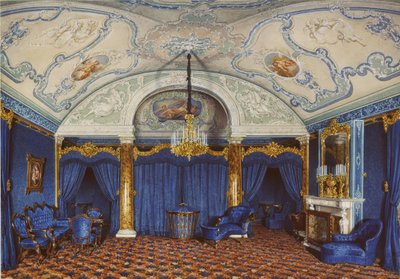 Interiør av Vinterpalasset. Den fjerde reserverte leiligheten. Et soverom, 1868 av Eduard Hau