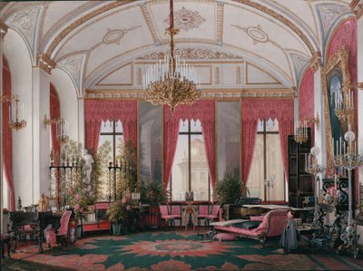 Interiør av Vinterpalasset. Bringebærstudiet til keiserinne Maria Alexandrovna, 1860-tallet av Eduard Hau
