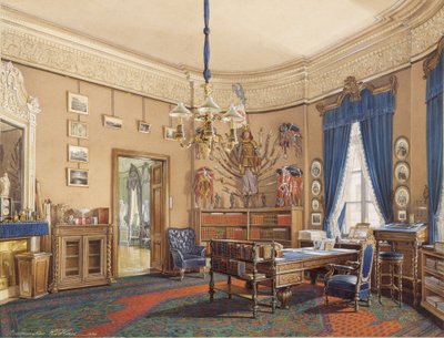 Interiør av Vinterpalasset. Studien av kronprins Nikolay Aleksandrovich, 1865 av Eduard Hau