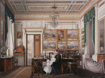 Interiør av Vinterpalasset. Studiet av keiser Alexander II, 1850-årene av Eduard Hau