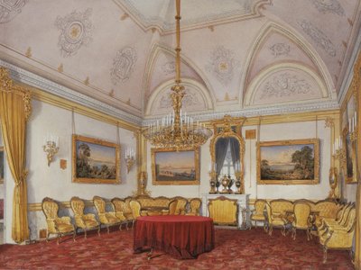 Interiør av Vinterpalasset. Den tredje reserverte leiligheten. Tegnestuen, 1872 av Eduard Hau