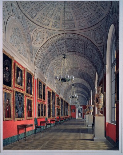 The New Ermitage, The Romanov Gallery, North Site (The New Ermitage, The Romanov Gallery, North Site). Verk av Eduard (Edouard) Hau (1807-1887), akvarell på papir 1864. Russisk kunst 1800-tallet. State Hermitage Saint Petersburg. av Eduard Hau