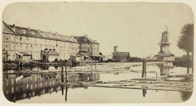 Utsikt over Oranje-Nassau-brakkene i Amsterdam sett fra garancine-fabrikken av Eduard Isaac Asser