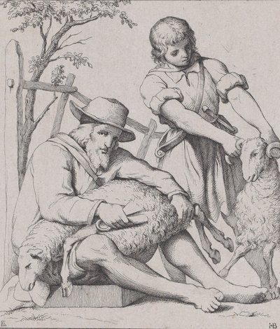 To menn som klipper sau, ca. 1842. av Eduard Julius Friedrich Bendemann