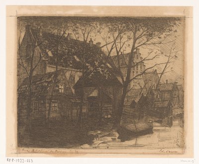 Bakside av hus langs vannet av Eduard Karsen (signed by artist)