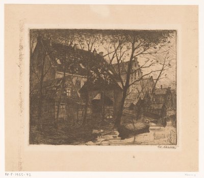 Bakside av hus langs vannet av Eduard Karsen (signed by artist)