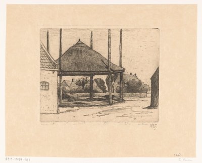 Gårdstun med tom høyfjøs av Eduard Karsen (signed by artist)
