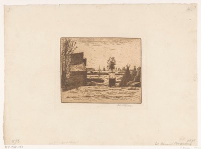 Gårdstun med låve og høyskår Gård (tittel på objekt) av Eduard Karsen (signed by artist)
