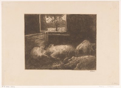 Griser i stall av Eduard Karsen (signed by artist)