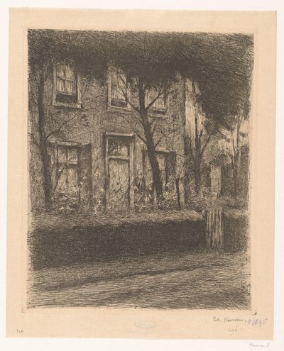 Forgård til et hus med hekk av Eduard Karsen (signed by artist)